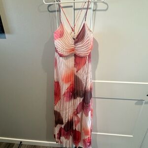 Express Pink and Coral Pleated Floral Maxi Dress